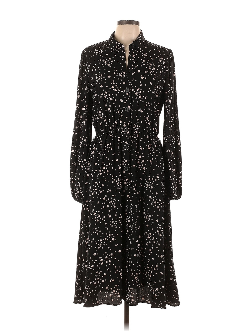 kate spade Black Star Print Long Sleeve Midi Dress